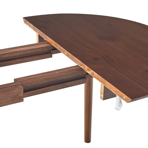 Walker Edison Mid Century Solid Wood Oval Extension Dining Table with Hairpin Legs and Removable Leaf, 60 Inch, Walnut - WoodArtSupply