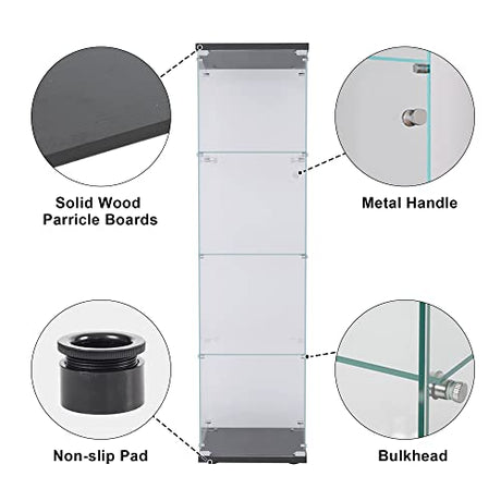 Yoluckea 4-Tier Glass Display Cabinet with Doors - Versatile Curio & Bookshelf for Home and Office Yoluckea