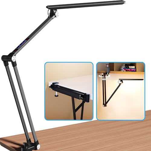 Space Saving LED Desk Lamps, Touch Adjustment 10 Color Temperatures &10 Brightness Eye-Caring Modes, Swing Arm Desk Light with Clamp,Lamp for Home - WoodArtSupply