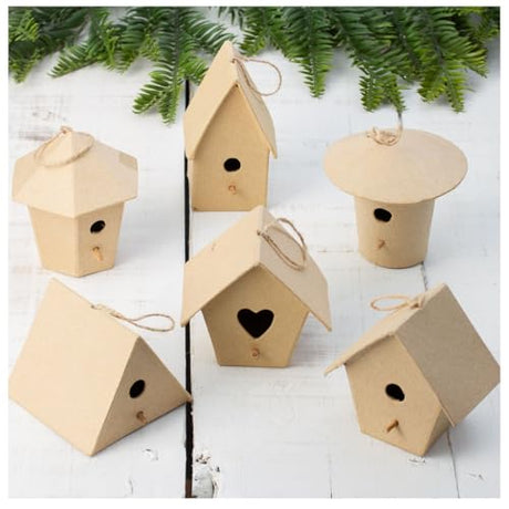 Factory Direct Craft Pack of 18 Paper Mache Birdhouses Assorted Shape Bird House Ornaments for Christmas Tree Decorations, Spring Wreath Accents and Factory Direct Craft