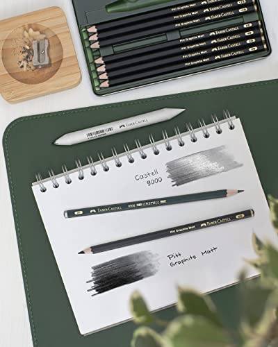 Faber-Castell Pitt Graphite Matte Pencil Set, Metal Tin of 8 Graphite Pencils and Sketching Accessories (HB, 2B, 4B, 6B, 8B, 10B, 12B, 14B), Pencil
