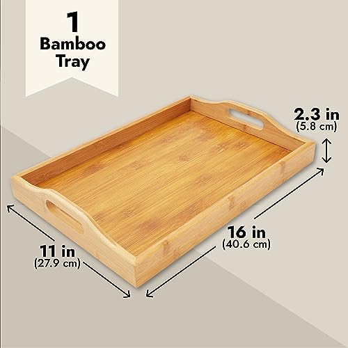 Juvale Bamboo Wood Serving Tray with Handles for Breakfast in Bed, Kitchen Counter, Ottoman (16 x 11 x 2 in)