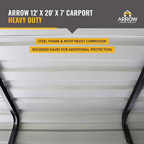 Arrow Shed 12 x 20 x 7-Foot Heavy Duty Galvanized Steel Metal Multi-Use Shelter, Shade, Carport, 12' x 20' x 7', Charcoal color