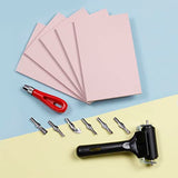 Incraftables Rubber Stamp Kit (5-Pack). Linoleum Block Kit with Cutting Blades Tools (6pcs). Block Printing Kit (6in x 4in x ¼ in) Light Pink Color. Incraftables