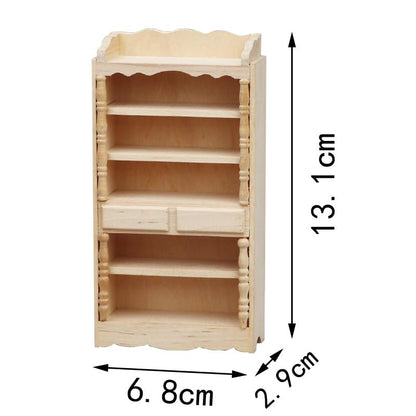 AirAds Dollhouse 1:12 Scale Dollhouse Miniature Classic Wood Bookcase Unfinished Wood Display