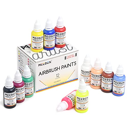 MEEDEN Mini Airbrush Kit, Dual-Action Gravity Feed 0.5mm Airbrush, 12 Colors Airbrush Paint Set, Multi-Purpose Portable Compressor Set for Art Craft, - WoodArtSupply