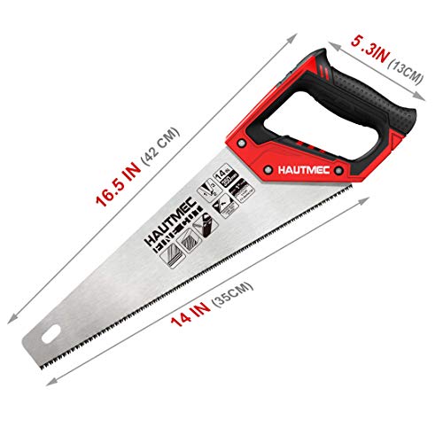 HAUTMEC 14 in. Universal Hand Saw - 11 TPI Fine Cuts Wood Saw - Professional Universal Saws for Wood, Laminate And Plastic - Crosscut Saw, HT0024 HAUTMEC