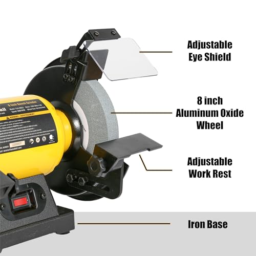 Woodskil 4.8A 3/4HP 8-Inch Bench Grinder, 3600rpm Table Grinder with Two Protective Eye Masks and Two Grinding Wheels Multipurpose Grinders for - WoodArtSupply