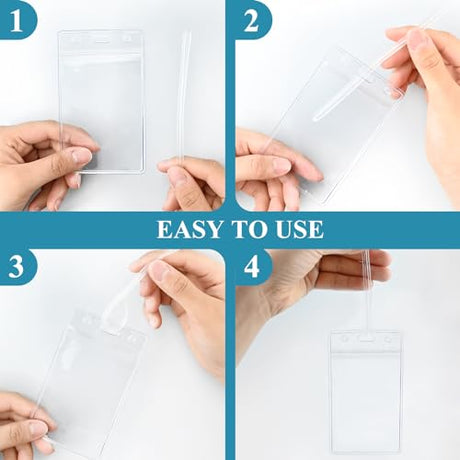 50 Pack Clear Plastic Luggage Bag Tag Holder Badge Label Tag Holder with 50 Pack Luggage Loops Straps for Office Business Travel Supplies koorito