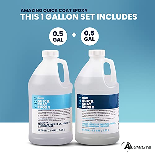 Alumilite Amazing Quick Coat Epoxy [0.5 gal A + 0.5 gal B(1 Gallon) 2 Part Kit] High Gloss Coating, Crystal Clear Casting & Fast Dry Formula for Alumilite