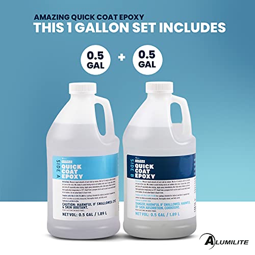 Alumilite Amazing Quick Coat Epoxy [0.5 gal A + 0.5 gal B(1 Gallon) 2 Part Kit] High Gloss Coating, Crystal Clear Casting & Fast Dry Formula for - WoodArtSupply