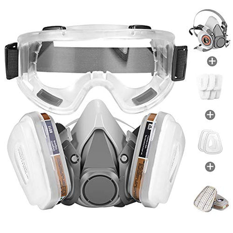 Respirator Mask,Half Facepiece Gas Mask with Safety Glasses Reusable Professional Breathing Protection Against Dust,Chemicals,Pesticide and Organic BAOMAO