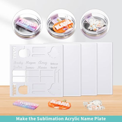 PYD Life 4 Pack Sublimation Acrylic Blanks Sheets 12" x 12" White,1/6" Thick(4 mm) Custom Name Plates for Stanley 40 OZ Tumblers,Acrylic Sheets for