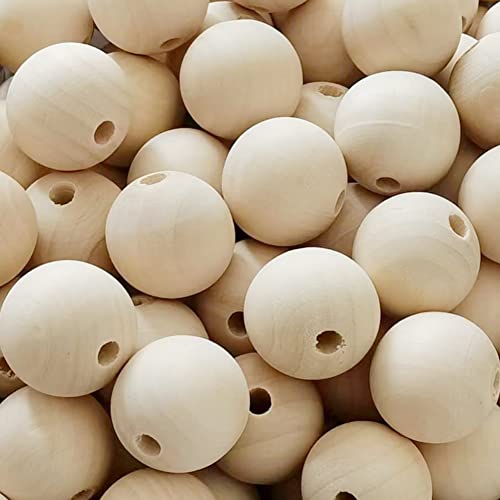 WLIANG 60 Pcs 30mm Natural Wood Beads, Unfinished Round Wooden Beads, Wooden Ball Spacer Loose Beads, for Garland Farmhouse Decor, Bracelet Necklace - WoodArtSupply