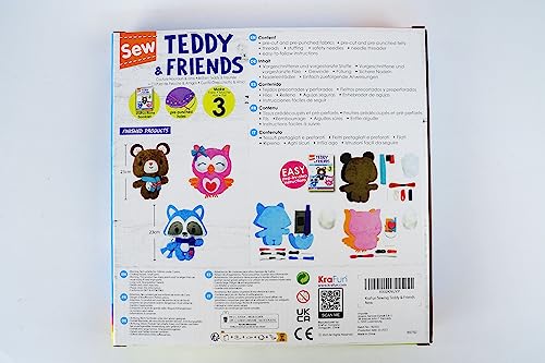 KRAFUN Sewing Kit for Kids Age 7 8 9 10 11 12 Beginner My First Art & Craft, Includes 3 Stuffed Animal Dolls Teddy, Raccoon and Owl, Instructions & KRAFUN