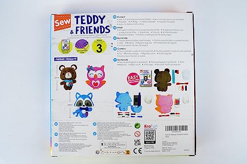 KRAFUN Sewing Kit for Kids Age 7 8 9 10 11 12 Beginner My First Art & Craft, Includes 3 Stuffed Animal Dolls, Instruction & Plus