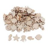Amosfun 100pcs Unfinished Wood Cutouts Sea Animal Star Fish Shaped Wood Pieces for Kids DIY Art Craft Home Decoration (Random Pattern) Amosfun