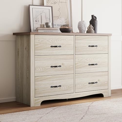 LINSY HOME 6 Drawer Dresser for Bedroom, Modern Double Dresser Organizer, Black Wood Dresser Chest of Drawers for Living Room,Entryway and Hallway, - WoodArtSupply