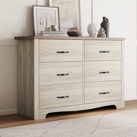LINSY HOME 6 Drawer Dresser for Bedroom, Modern Double Dresser Organizer, Black Wood Dresser Chest of Drawers for Living Room,Entryway and Hallway, LINSY HOME