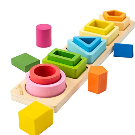 Symdiro Montessori Toys for 1 2 3 Year Old Boys Girls-Wooden Sorting & Stacking Toys for Baby Toddlers,Educational Shape Color Sorter Preschool Kids Symdiro