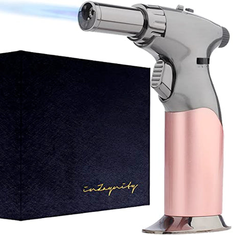 Dual Flame Butane Torch Gun - Refillable Luxury Hand Held Mini Blow Torch for Cooking, Creme Brulee, Soldering, Welding, & Resin Art - Adjustable inZaynity