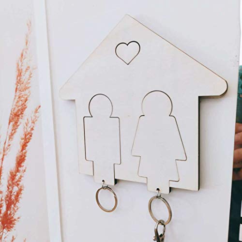 House Shape Wooden Wall Key Holders Wood Key Hook Unfinished Wood Wall Decoration 6”x6” - WoodArtSupply