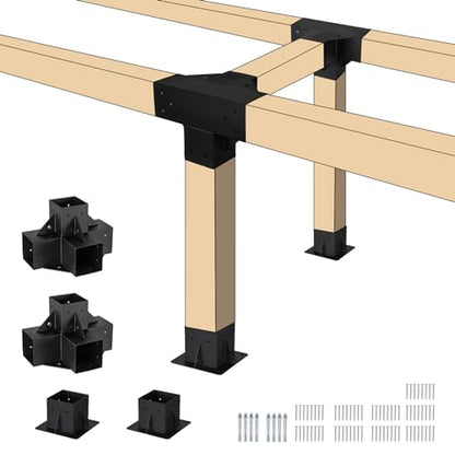 Neorexon Pergola Bracket Kit Elevated Wood Stand Kit Woodwork for 4"x 4" (Actual 3.6 X 3.6 inch), Solid Steel Wooden Gazebo Kit for Outdoor 4 Way - WoodArtSupply