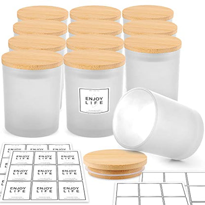 15 Pack)Frosted Glass Candle Jars with Bamboo Lids for Making