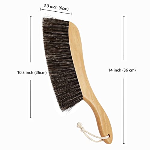 Horse Hair Brush Hand Broom Dusting Brush for Home Cleaning, Wood Handle Soft Brush Duster for Counter Furniture, Bed, Bench Fireplace,Car, Shop