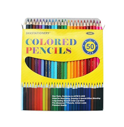 SKKSTATIONERY 50Pcs Colored Pencils,50 Vibrant Colors, Drawing Pencils for Sketch, Arts, Coloring Books, Christmas Halloween Gifts
