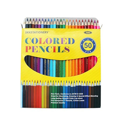 SKKSTATIONERY 50Pcs Colored Pencils,50 Vibrant Colors, Drawing Pencils for Sketch, Arts, Coloring Books, Christmas Halloween Gifts - WoodArtSupply