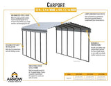 Arrow Carports Galvanized Steel Carport, Full-Size Metal Carport Kit, 12' x 20' x 9', Eggshell Arrow