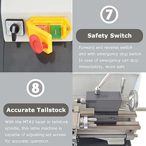 INTSUPERMAI Metal Lathe 8"X24" Mini Metal Lathe 1100W Benchtop Metal Lathe Inch Thread Wood Metal Lathe Variable Speed Lathe INTSUPERMAI
