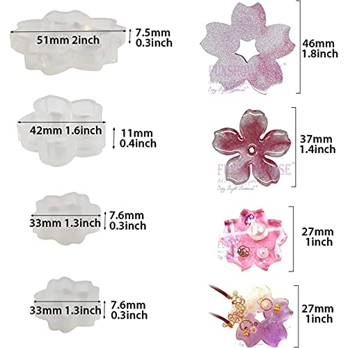 Funshowcase Cute Sakura Cherry Flower Silicone Mold Trays for Crafting, Resin Epoxy, Soap, Jewelry Making 4 in Set Bundle FUNSHOWCASE
