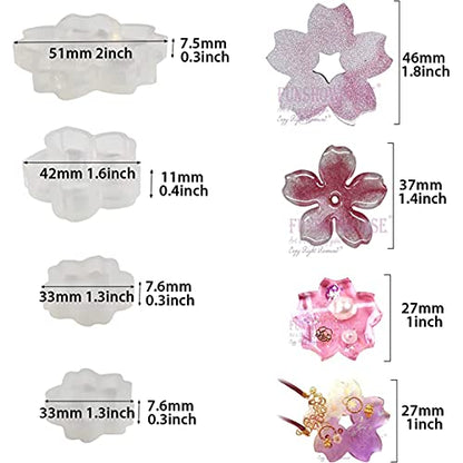 Funshowcase Cute Sakura Cherry Flower Silicone Mold Trays for Crafting, Resin Epoxy, Soap, Jewelry Making 4 in Set Bundle - WoodArtSupply