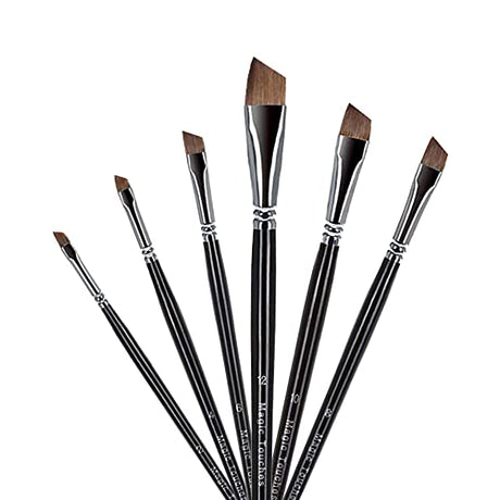 Magic Touches Artist Paint Brush Set (6 Sizes), Natural Sable Angle Tip, Best Absorption Smoothest Flow for Watercolor Oil Acrylic Gouache, Painting Magic Touches Making Life Magical
