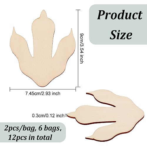 OLYCRAFT 12Pcs Wooden Dinosaur Foot Prints 3.5x3x0.3inch Unfinished Blank Wood Cutouts Slices Natural Claw Shape Unfinished Wood DIY Crafts Dinosaur OLYCRAFT