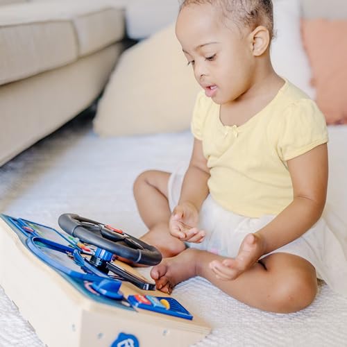 Melissa & Doug Vroom & Zoom Interactive Wooden Dashboard Steering Wheel Pretend Play Driving Toy - Kids Activity Board, Toddler Sensory Toys For Ages Melissa & Doug