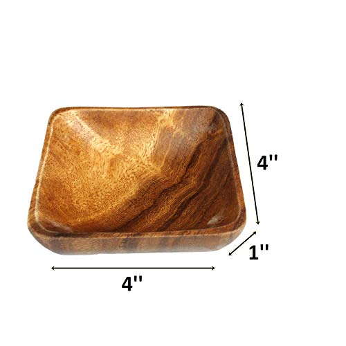 Acacia Handmade Wood Carved Plates - Set of 4 Calabash Bowls Size 4" (Square) BSRN