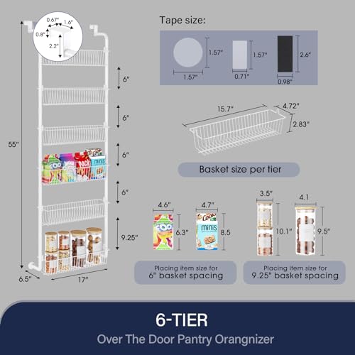 Goovilla Over The Door Pantry Organizer, 6-Tier Pantry Organization and Storage, Metal Hanging Spice Rack for Pantry Door, Kitchen, Laundry, Bathroom Goovilla