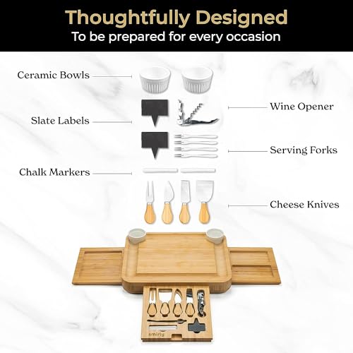 SMIRLY Charcuterie Boards Gift Set: Charcuterie Board Set, Bamboo Cheese Board Set - Unique Mothers Day Gifts for Mom - House Warming Gifts New Home, SMIRLY