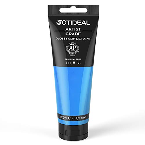 GOTIDEAL Acrylic Paint Cerulean Blue Tubes(120ml, 4.1 oz) Non Toxic Non Fading,Rich Pigments for Painters, Adults & Kids, Ideal for Canvas Wood Clay GOTIDEAL