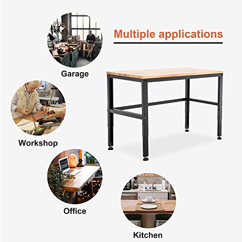 MCombo 48" Adjustable Workbench with Oak Wood Top, Overall Steel Frame Worktable for Garage, Workstation for Workshop and Home Improvement WD48 - WoodArtSupply