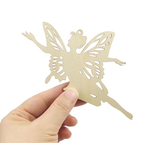 16 Pack 4 Inch Wood Fairy Cutouts Unfinished Wooden Fairy Embellishment Hanging Ornaments DIY Fairy Craft Gift Tags for Home Party Decoration Craft