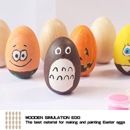SLOHJAL 20Pcs Unfinished Wood Eggs Flat Bottom Wooden Craft Eggs Fake Wooden Eggs for Easter Egg Hunt,Arts and Crafts（1.5 Inch）