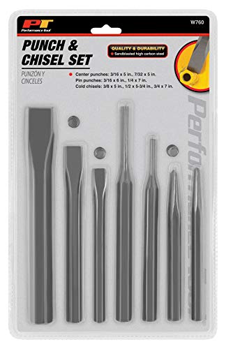 Performance Tool W760 7-Piece Punch & Chisel Set, High Carbon Steel, Ideal for Metalwork Performance Tool