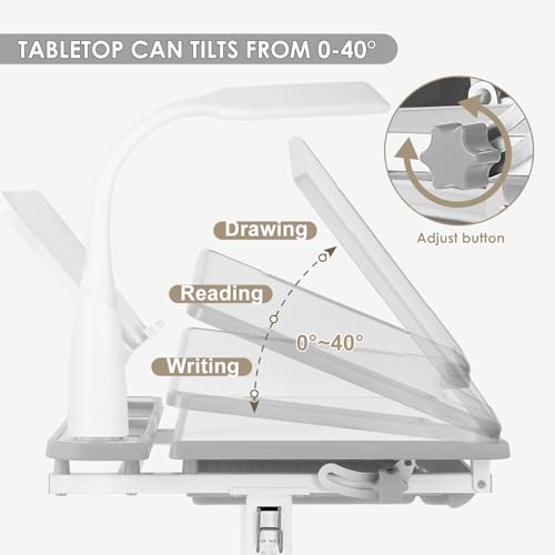 Artist hand Kids Study Desk and Chair Set Height Adjustable Children School Girl Table Large Writing Board Desk with LED Lamp Pull Out Drawer Pencil Artist hand