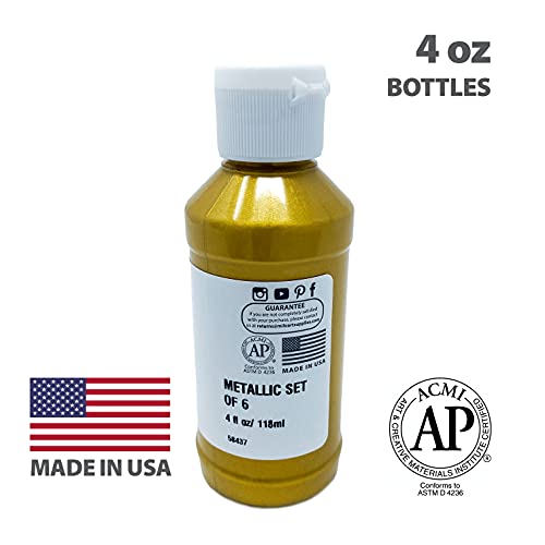 milo Metallic Acrylic Paint Set of 6 Colors | 4 oz Bottles | Student Metallic Colors Acrylics Painting Pack | Made in the USA | Non-Toxic Art & Craft milo