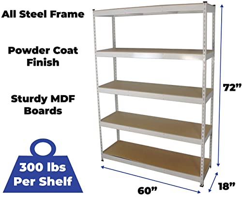 MonsterRax Modular Garage Shelving - 5 Tier Storage Shelves, Tall Metal Rack Shelves for Storage, Heavy Duty Steel Shelf Organizer for Garage, Or MonsterRAX Storage Solutions
