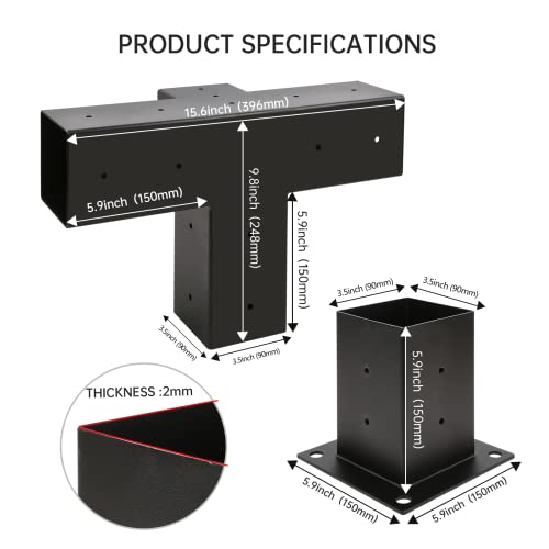 Grehitk Pergola Kit with Brackets 3-Way Right Angle Corner Bracket Woodworks DIY Post Base Kit, Wooden Beams for Gazebos, Patio Pergolas, Log Cabin Grehitk